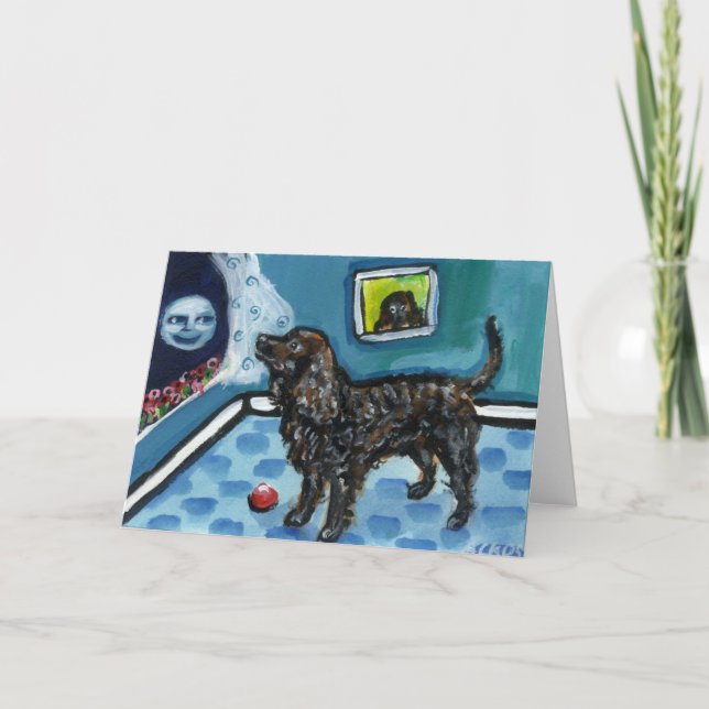 Tarjeta American Water Spaniel ve luna sonriente (Anverso)