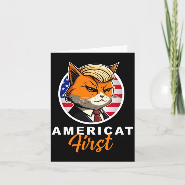 Tarjeta Americat First Funny Patriot America Cats Presiden (Anverso)