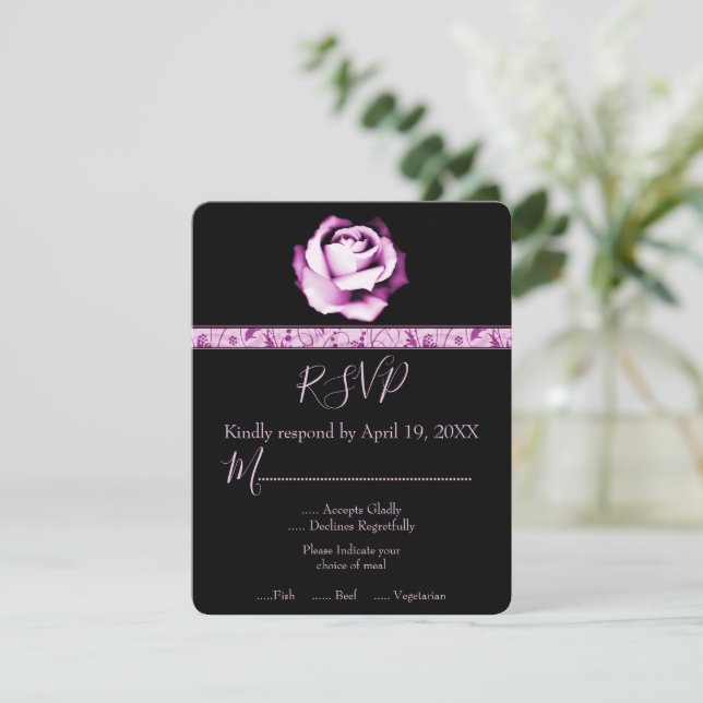 Tarjeta Amethyst Rosa Wedding RSVP (Anverso de pie)
