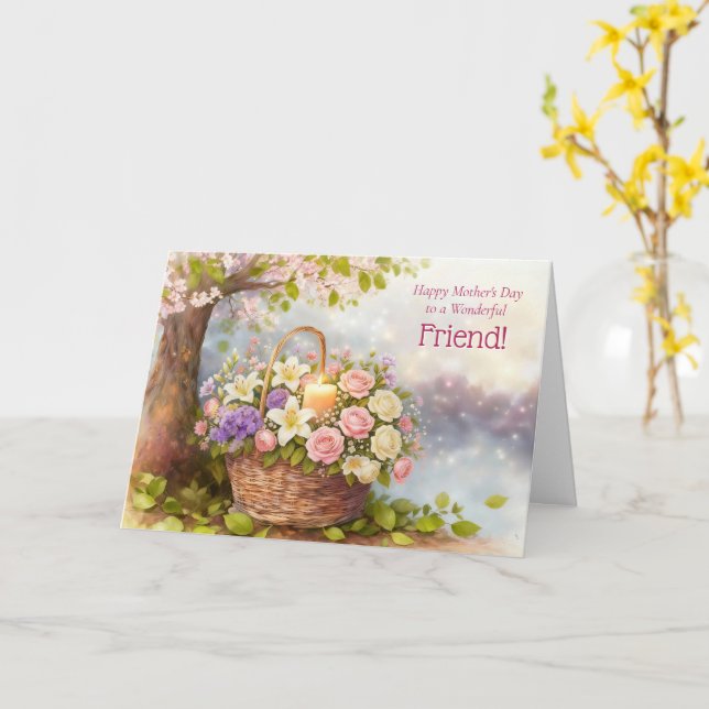 Tarjeta Amiga Hermoso Cesto del Día de las Madres con Flor (flor amarilla)