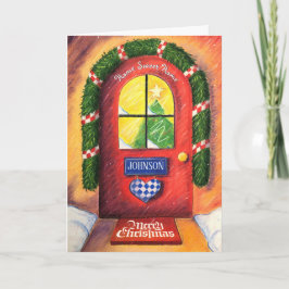 Tarjeta Amigable Rojo Feliz Navidad Puerta Principal Acoge