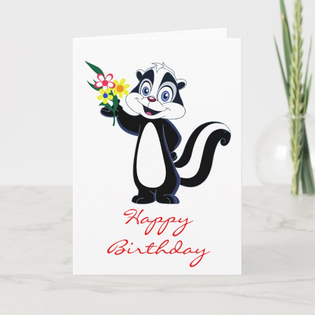 Tarjeta Amigable zorrillo con flores Cumpleaños (Anverso)
