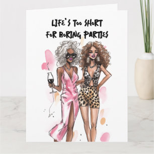 Tarjeta Amigas chicas negras rizadas vestido rosa estampad