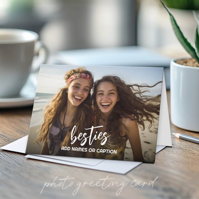 Tarjeta Amigas con foto y texto personalizado - Script (Custom Photo Folded Greeting Card)