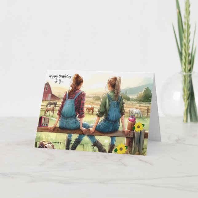 Tarjeta Amigas en el rancho de vacaciones de cumpleaños (Anverso)