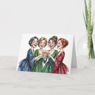 Tarjeta Amigas Señoras de Cumpleaños Brindando Con Copas d
