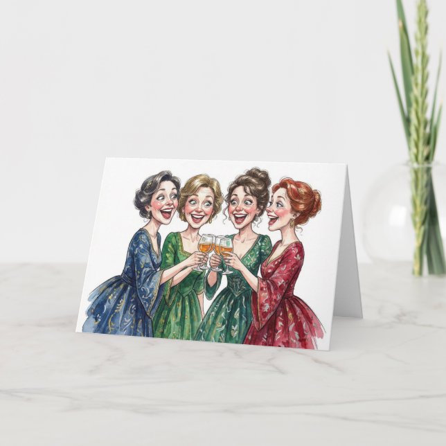 Tarjeta Amigas Señoras de Cumpleaños Brindando Con Copas d (Anverso)