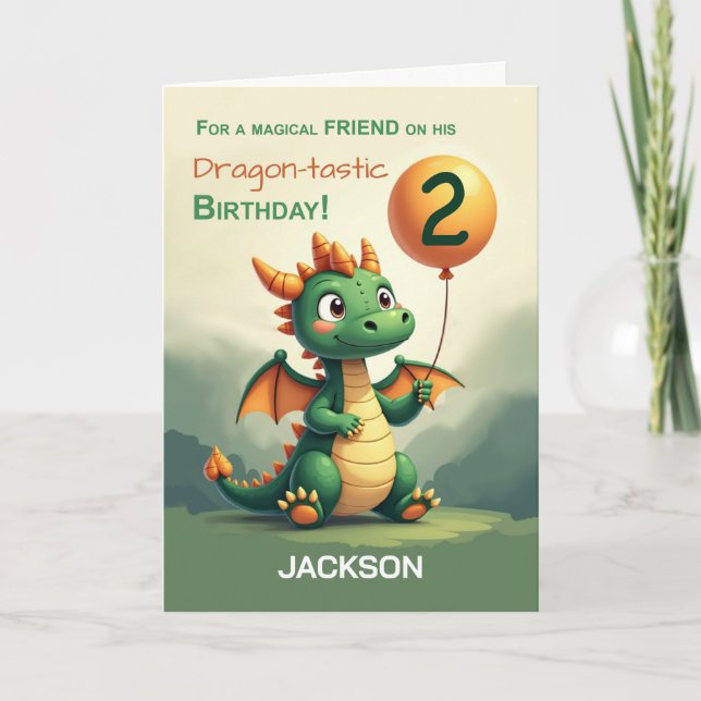 Tarjeta Amigo 2.º cumpleaños El Dragón Cute Personaliza Ba (Anverso)