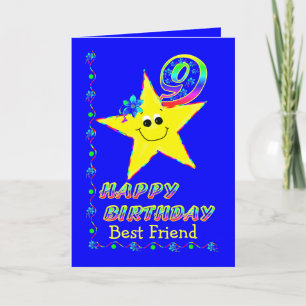 Tarjeta Amigo 9 Estrellas de cumpleaños para Chicas