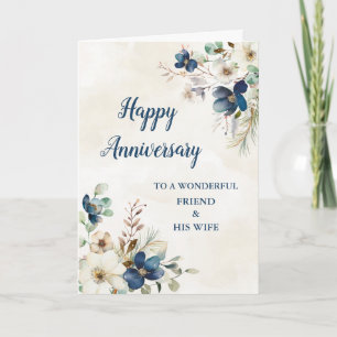 Tarjeta Amigo azul y aniversario de su esposa Boda