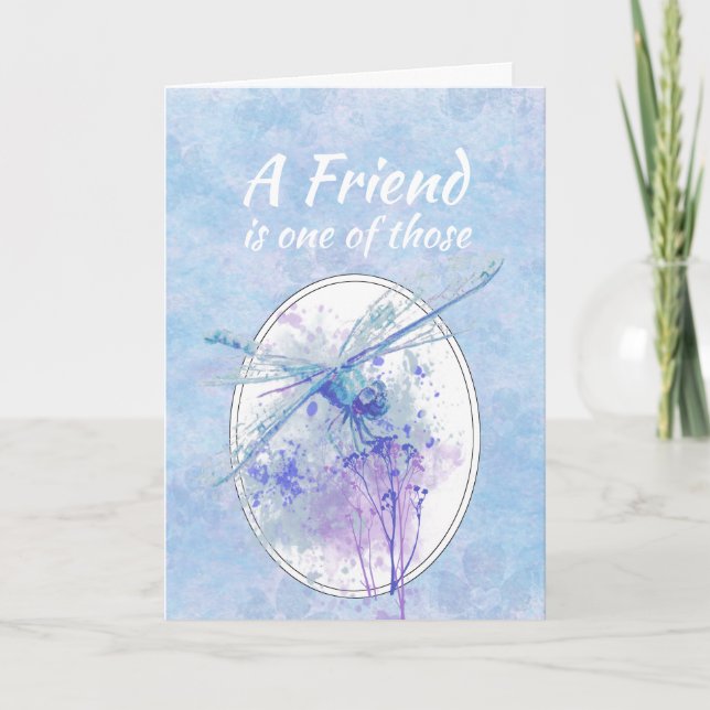 Tarjeta Amigo Birthday Blue Dragonfly Watercolor Art (Anverso)