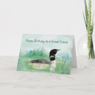 Tarjeta Amigo Birthday Watercolor Loon Bird Naturaleza Art