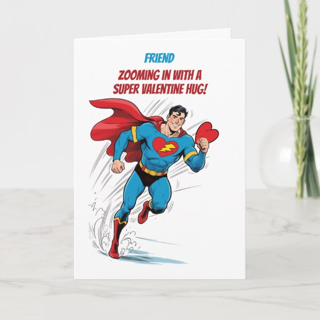 Tarjeta Amigo Chico San Valentín Superhéroe Abrazo (Anverso)