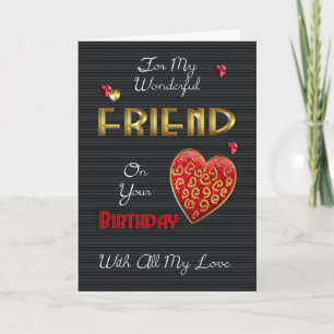Tarjeta Amigo, cumpleaños con oro y efecto grabado en