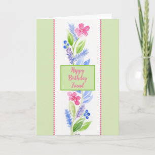 Tarjeta Amigo Cumpleaños Floral Acuarela Pintado a Mano