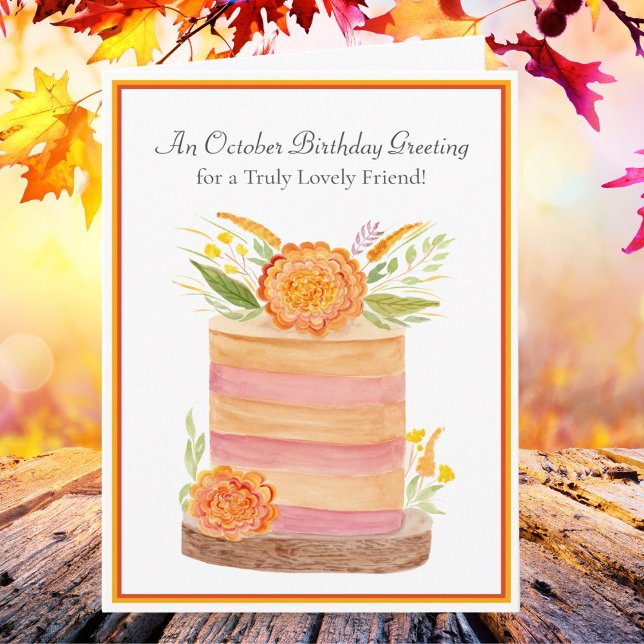 Tarjeta Amigo Cumpleaños Octubre Marigolds en Torta (Subido por el creador)