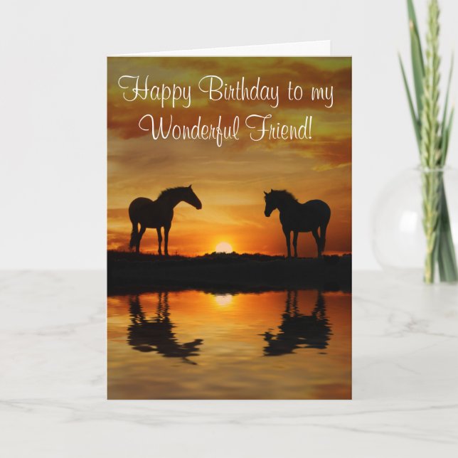 Tarjeta Amigo de cumpleaños con caballos y agua (Anverso)