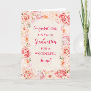 Tarjeta Amigo de Flores Rosadas Felicitaciones Graduación
