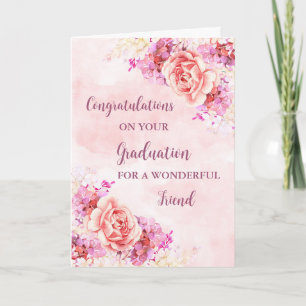 Tarjeta Amigo de Flores Rosadas Felicitaciones Graduación