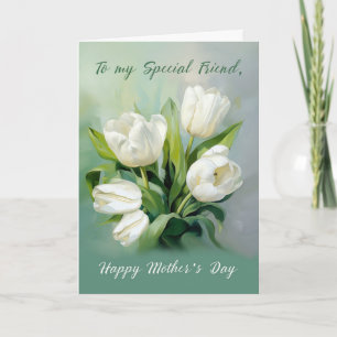 Tarjeta Amigo de los tulipanes blancos de Día de la Madre 