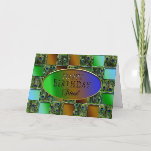 TARJETA AMIGO DEL CUMPLEAÑOS, PIENSOS DE PEACOCK (Anverso)