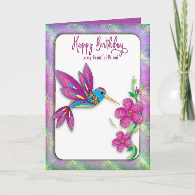 Tarjeta Amigo del Cumpleaños Resumen Colibrí Colorida (Anverso)