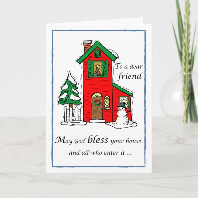 Tarjeta Amigo Dios bendiga a los Navidades de la Casa (Anverso)