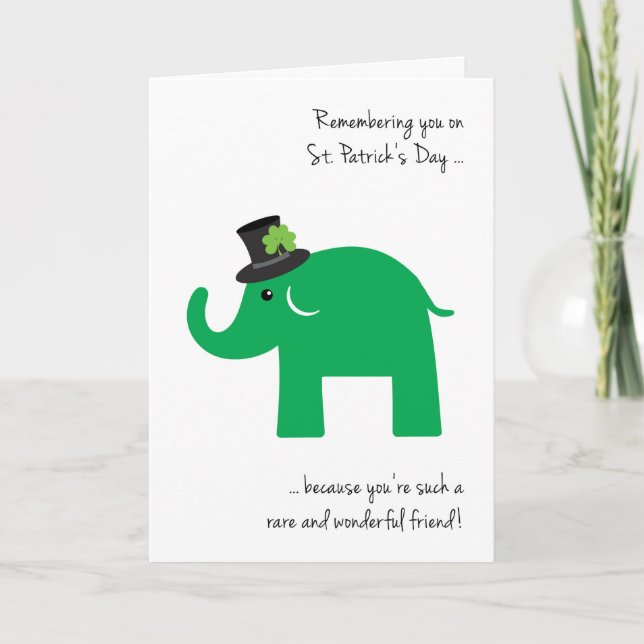 Tarjeta Amigo en el Día de San Patricio, lindo elefante ve (Anverso)