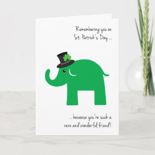 Tarjeta Amigo en el Día de San Patricio, lindo elefante ve