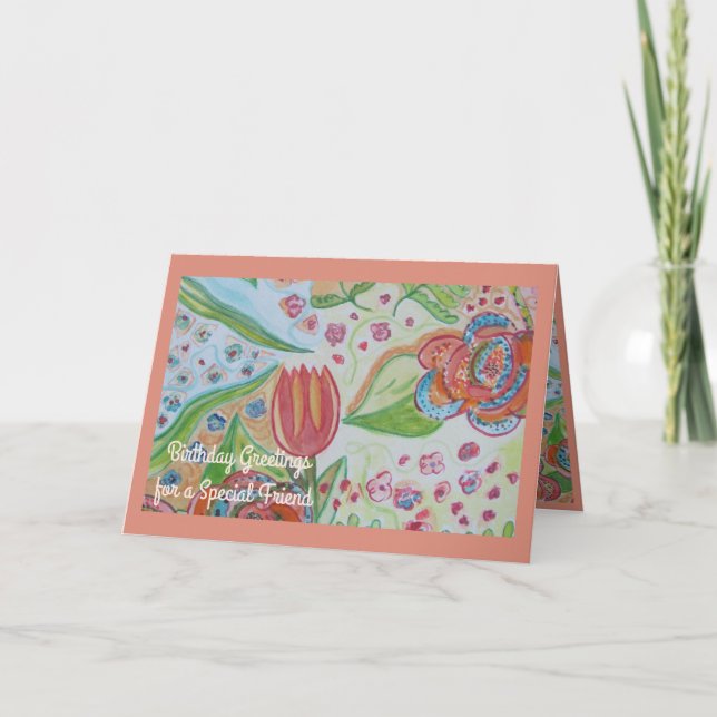 Tarjeta Amigo especial de Flor Swirl Cumpleaños (Anverso)