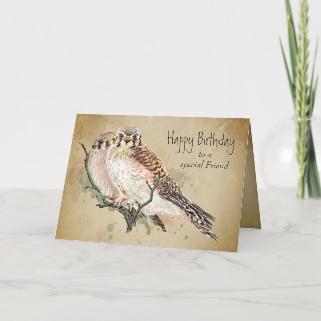 Tarjeta Amigo Especial del Cumpleaños Kestrel Falcon Bird (Anverso)