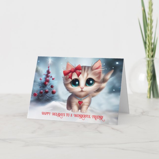 Tarjeta Amigo Felices Fiestas con Navidades gatitos (Anverso)