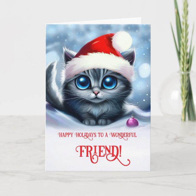 Tarjeta Amigo Felices Fiestas con Navidades gatitos (Anverso)