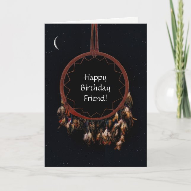 Tarjeta Amigo Feliz cumpleaños Dream Catcher y Moon (Anverso)