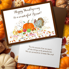 Tarjeta Amigo Feliz Día de Acción de Gracias Calabaza y Pa