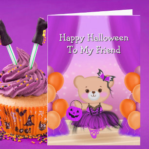 Tarjeta Amigo Feliz Halloween Oso de Peluche Bailarina