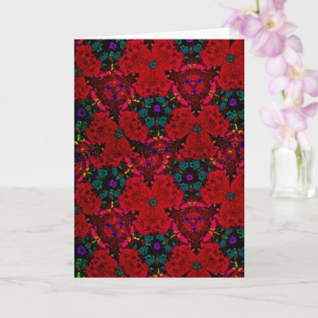 Tarjeta Amigo Floral Rojo y Azul Kaleidoscopio Cumpleaños (Orquídea)