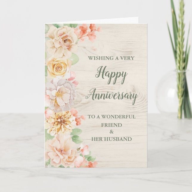 Tarjeta Amigo floral y aniversario de su marido (Anverso)