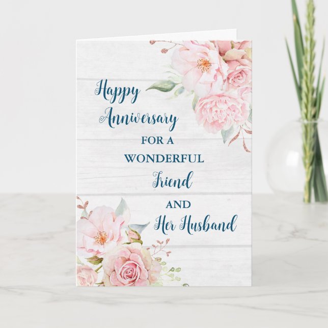 Tarjeta Amigo floral y aniversario de su marido (Anverso)