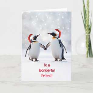 Tarjeta Amigo Navidades Felices fiestas con pingüinos ador