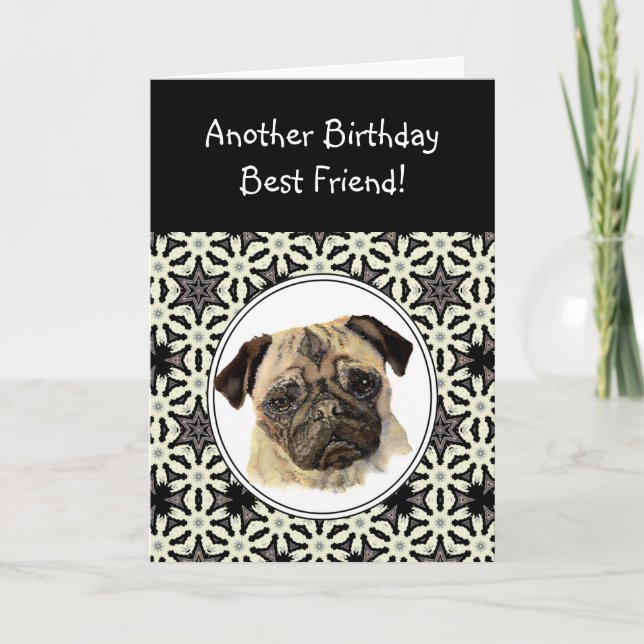 Tarjeta Amigo no te ves triste perro Mascota Pug de cumple (Anverso)