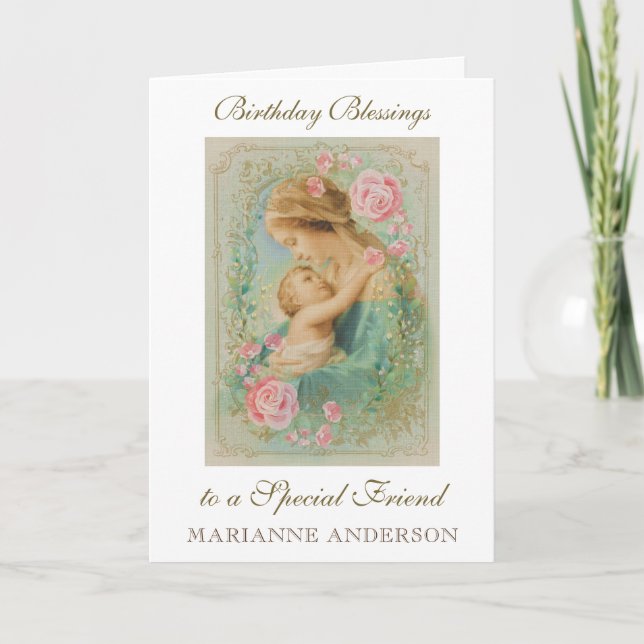 Tarjeta Amigo religioso Virgen del Cumpleaños María Jesús (Anverso)