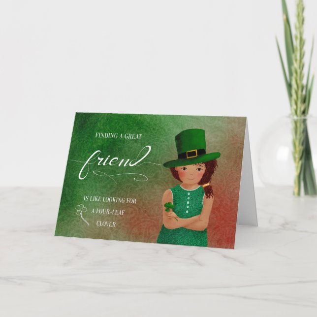 Tarjeta Amigo St Patrick's Day Niña Leprechaun (Anverso)