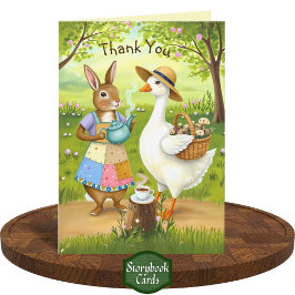 Tarjeta Amigos Acogedores Tea Time Goose Rabbit Gracias