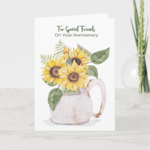 Tarjeta Amigos Aniversario Girasoles Jarra Amor Cálido