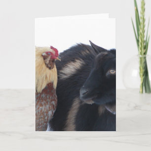 TARJETA AMIGOS DE CABRA Y ROOSTER EN NIEVE