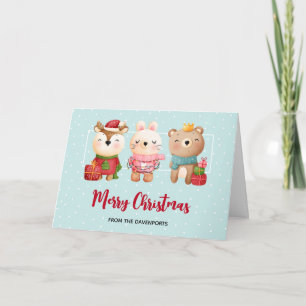 Tarjeta Amigos de Navidad - Oso Reno y Conejo