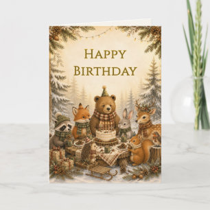 Tarjeta Amigos del Bosque Cumpleaños de Invierno Picnic