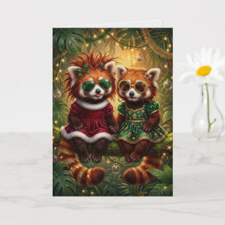 Tarjeta Amigos del mapache festivo de Navidad en la selva