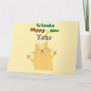 Tarjeta Amigos Feliz Año Nuevo 1 enero gato Año Nuevo